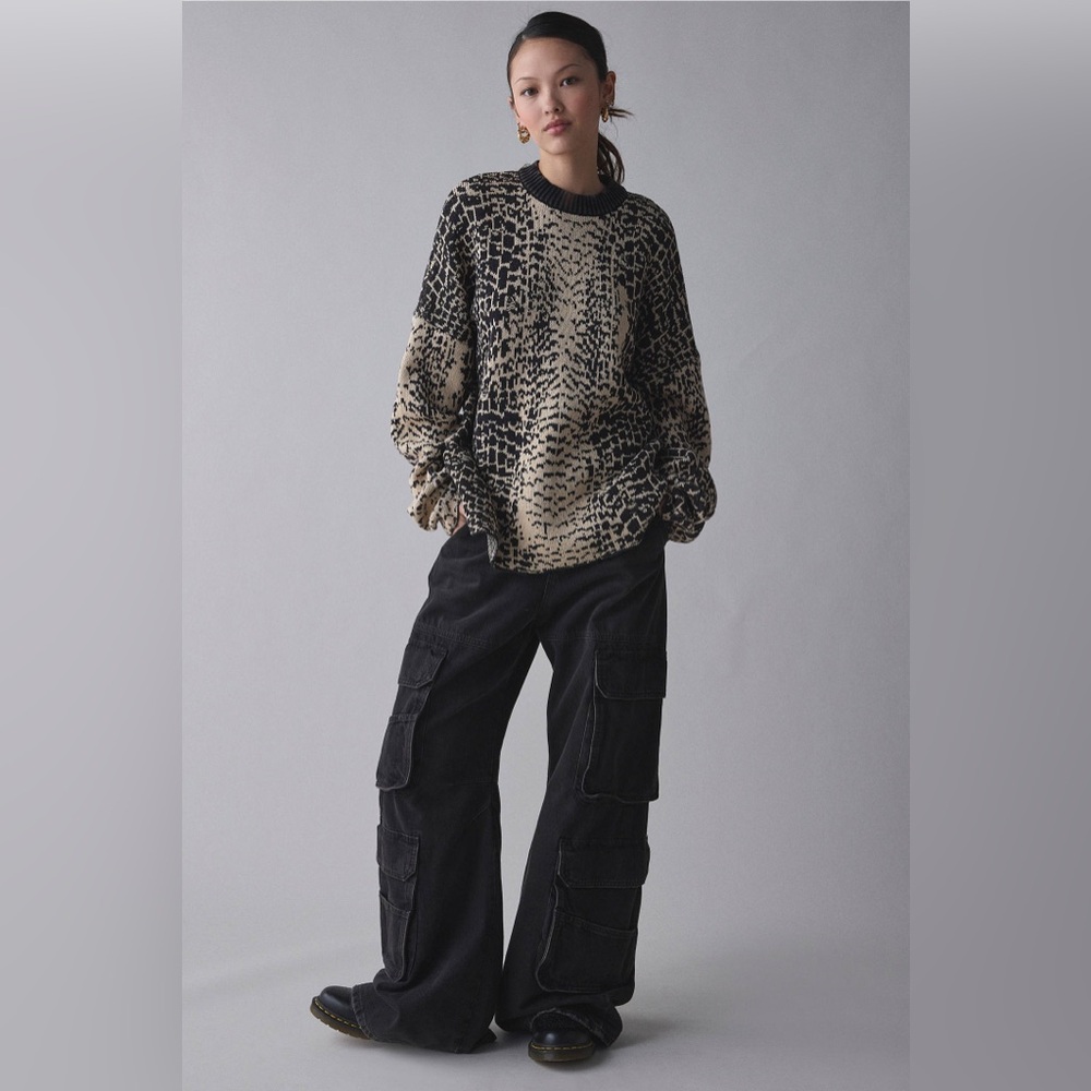 The Ragged Priest Croc Print Oversized Sweater Distressed Knit Size S